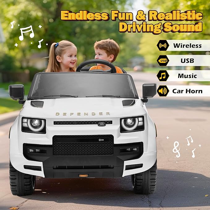 24V Licensed Land Rover 2 Seater Ride on Car for Kids, Battery Powered Electric Car Ride on Vehicle with Parent Remote Control, LED Light, Spring Suspension, Suitable for Aged 3-8, White