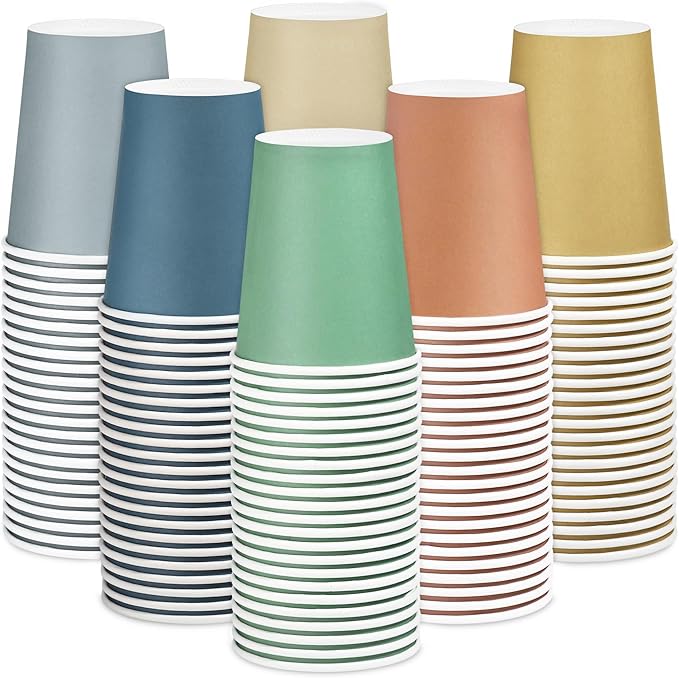 144 Pieces Boho Rainbow Paper Cups 9 Oz Disposable Coffee Paper Cups Multicolor Boho Party Cup Beverage Drinking Cup for Wedding, Birthday, Holiday Party, DIY, and Picnic