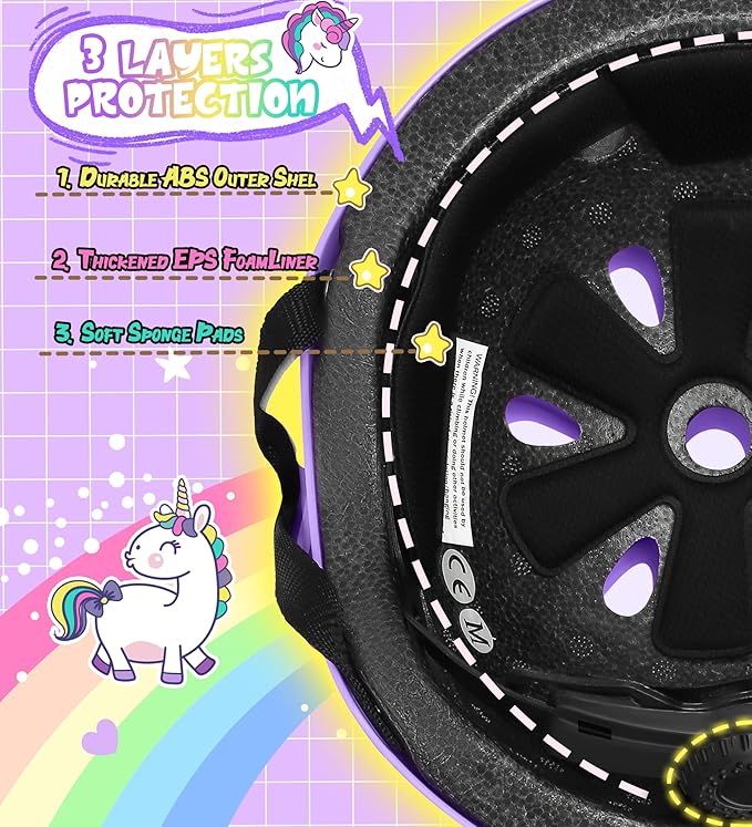 Kids Bike Helmet for Girls 3-5-8-14, Unicorn Adjustable Toddler Helmets for Bicycle, Roller Skating, Skateboard, Scooter, Skiing
