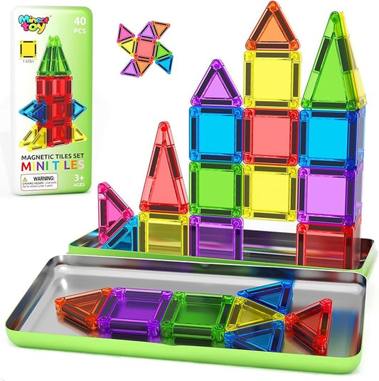 40PCS Mini Magnetic Tiles Toddler Travel Essentials Toys with Case Set, Magnetic Building Blocks Kids Games, Montessori Preschool Education Sensory Toys for 3 4 5 Year Old Boys Girls Birthday Gifts