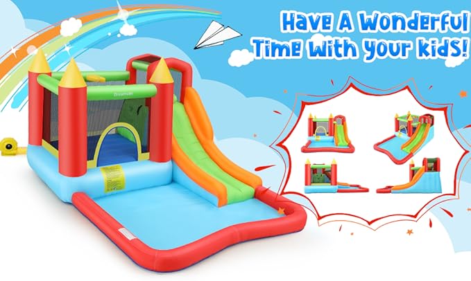 AKEYDIY Inflatable Bounce House for Kid 3-12 Gifts |13 x 12ft Kids Bounce Castle Jump 'n Slide, Rocket Bouncer W/Long Slide,Climb&Jump All-in-one Bounce House for Indoor Outdoor Party