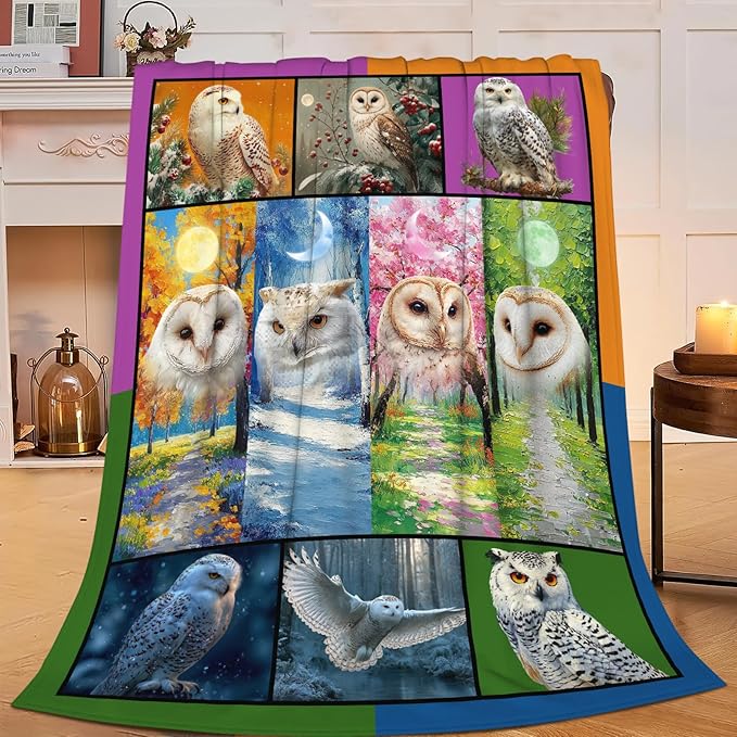 White Owl Throw Blanket White Owl Stuff Gifts for Kids Girls Boys Adults Women Men Soft Cozy Warm Plush Fluffy Fuzzy Fleece Blanket Decor 60''X80''