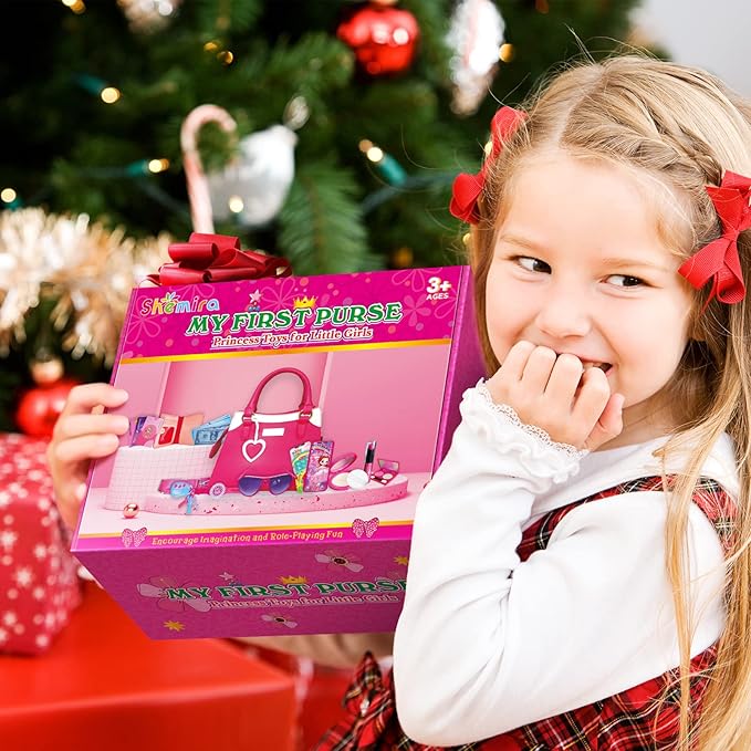 Shemira Play Purse for Little Girls, Princess Pretend Toys for Girls 3 4 5 6 7 8 Years Old, Christmas & Birthday Gift for Kids Age 3-5 4-6 6-8, Toddler Purse with Accessories, Kids Toy Purse,Pink