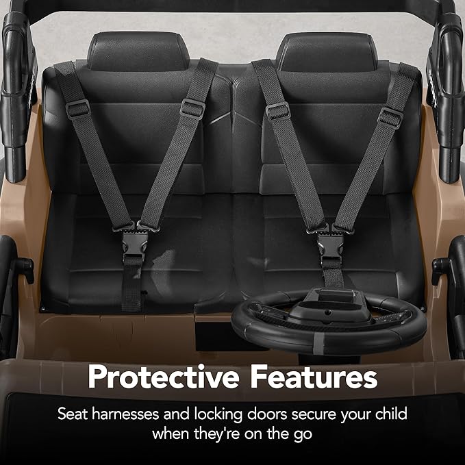 Best Choice Products Kids 24V 2-Seater Electric Ride On Car Truck w/ 132lb Weight Capacity, Parent Control, Bluetooth, LED Lights - Tan