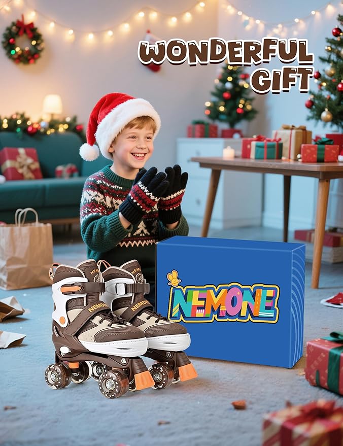 NEMONE Roller Skates for Boys Kids Ages 4-6 5-8 6-12 8-12 with 4 Sizes Adjustable Light up Wheels, Todder Beginner Rollerskates Indoor Outdoor Sports