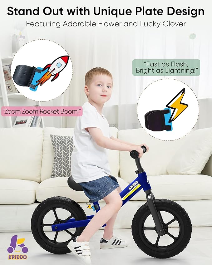 KRIDDO Toddler Balance Bike 2 Year Old, Kids Balance Bike for 2-5 Years Old, Dual Bearing for Smoother Riding, Adorable Plate, Adjustable Seat and Handlebar, Toddler Bike Gifts Age 2-3