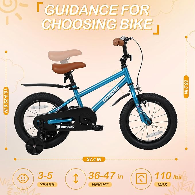 Outroad Kids Bike for Boys Girls Age 3-9 Years Old, 14 16 18 Inch Kid's Bike with Training Wheels, Children Bicycles for Toddler, Blue and Red