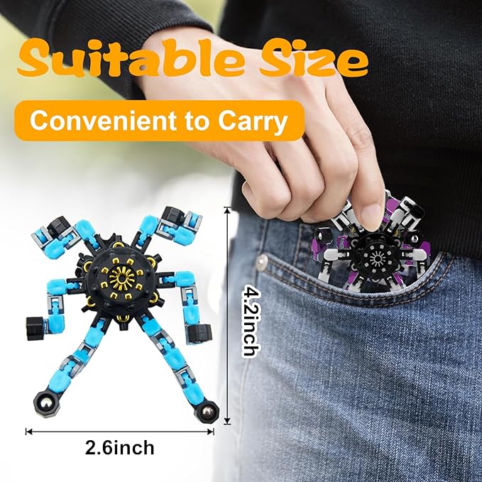 60PC Transformable Fidget Spinner for Kids,Deformable Chain DIY Robot Spinner Sensory Toy, Stress Relief Fingertip Gyros Fidget Toys Birthday Party Favors for Kids Gifts