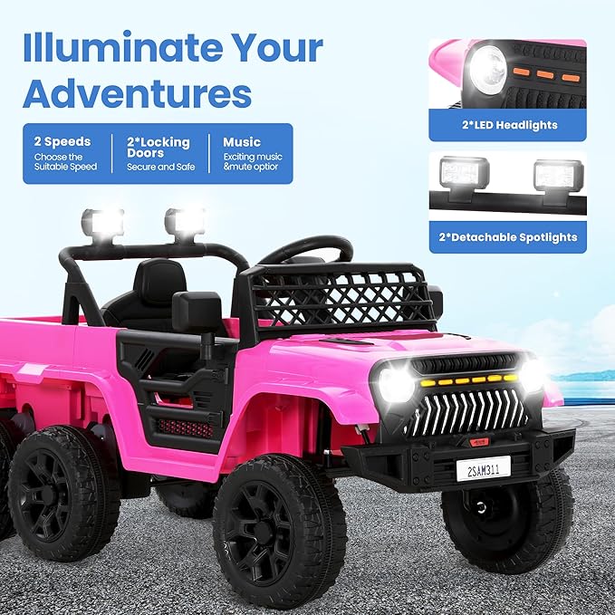 12V Power Wheels Jeep for Kids - Ride On Truck Car w/2WD/4WD Switch w/Parent Remote Control, 6 Wheels Suspension Electric Car for Kids, Pink