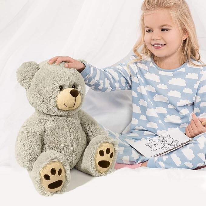 LotFancy Teddy Bear Stuffed Animal, 20 inch Gray Stuffed Bear Plush Toy, with Cute Footprints, Gift for Kids Baby Toddlers on Baby Shower, Birthday, Christmas, Easter Decoration