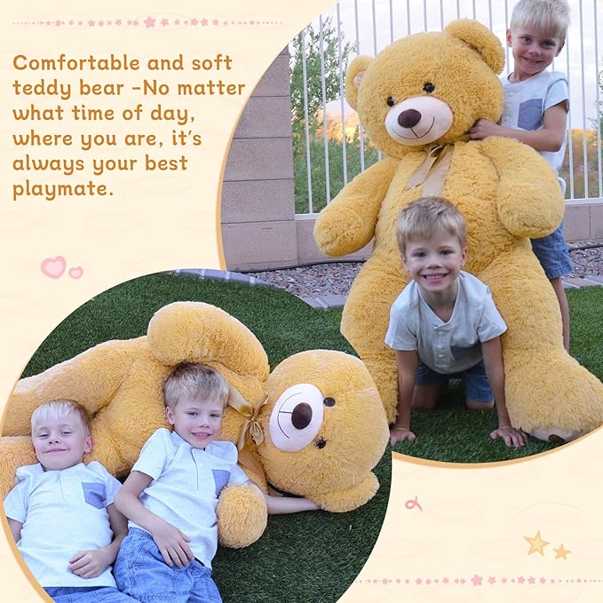 MorisMos 47inch Giant Teddy Bear Stuffed Animal 4ft, Large Teddy Bear Plush, Big Stuffed Bear Gifts for Kids, Girls, Girlfriend, Women on Baby Shower, Valentine, Christmas, Birthday (Light Brown