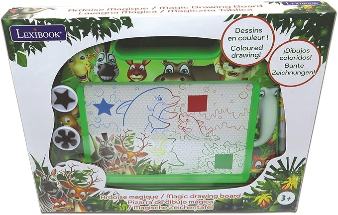 LEXiBOOK, Multicolor Magic Magnetic Animals Drawing Board, Artistic Creative Toy for Girls and Boys, Stylus Pen and Stamps, Green, CRANX550
