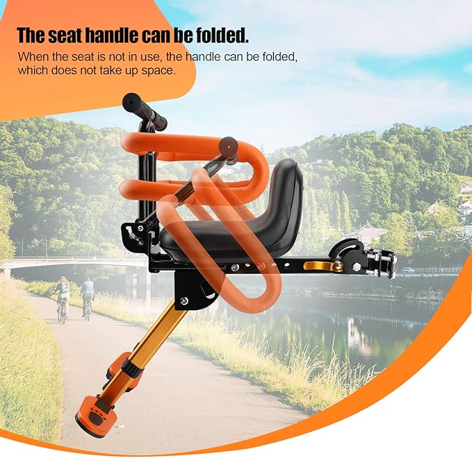 Kids Bike Seat with Handlebar Attachment, Detachable Front Mounted Child Bicycle Seats with Foot Pedals for Children 2~5 Years, Compatible with All Adult Mountain Bikes (Handle+Seat)