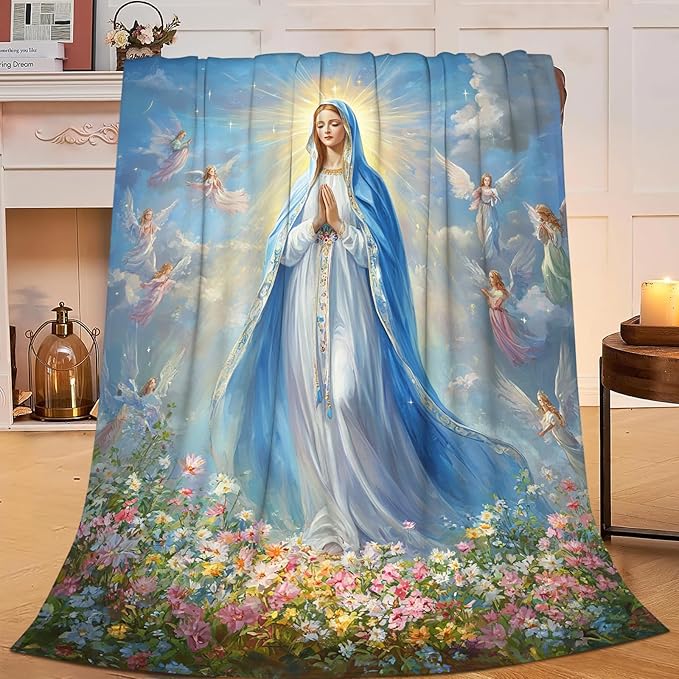 Virgin Mary Virgen de Guadalupe Blanket, Our Lady of Guadalupe Throw Blanket, Cozy Flannel Soft Blankets Gift for Girls Couch Sofa Bed 80" x 60"