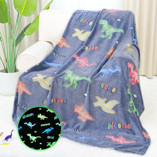 Dinosaur Blanket Glow in The Dark Dino Blankets for Boys Kids Dinosaurs Toys for Boys Gifts Soft Fleece Cute Toddler Blanket for Bed Dinosaur Decor Kids Birthday Christmas Valentines Presents