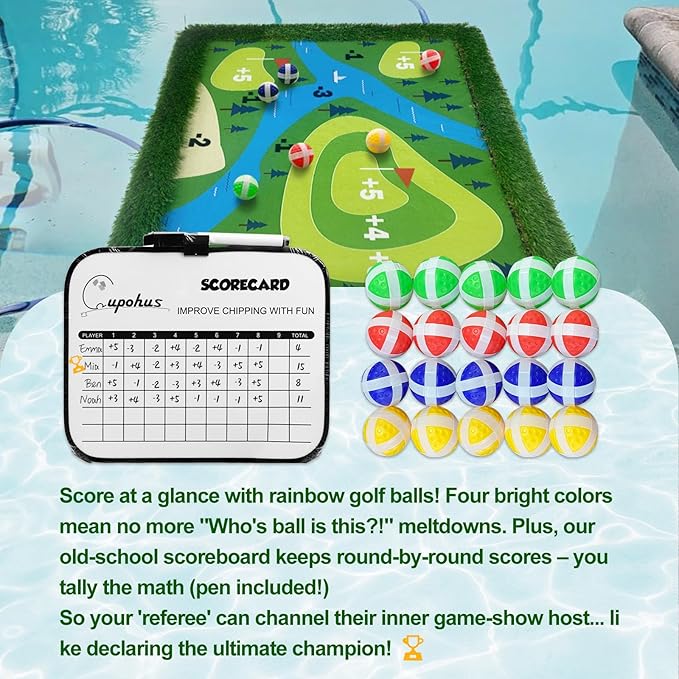 Cupohus Stable Floating Golf Green for Pool-35"x 24" Floating Chipping Green Practice Mat, Adult Fun Backyard Water Golf Games Gift, Support Training Competition for 4 Golfers (Hard Model)