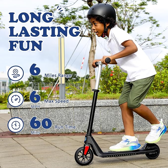 Caroma Electric Scooter for Kids Ages 6-14, 180W/150W Motor & 10 Mph, 85 Mins Ride Time, Adjustable Height & Speed, LED Display & Colorful Lights, Kids Electric Scooter, Best Gifts for Girls and Boy