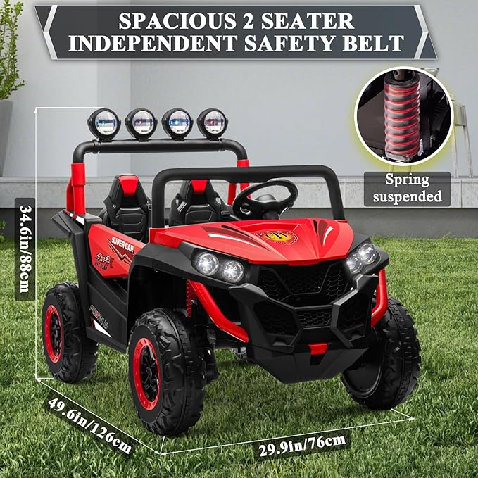 OTTARO 2 Seater Ride on Car Truck,24V Electric Vehicle Car for Kids 3-8 Years,200W Motors,4 Shock Absorbers, Music Play,Bright Light, Remote Control(Red)
