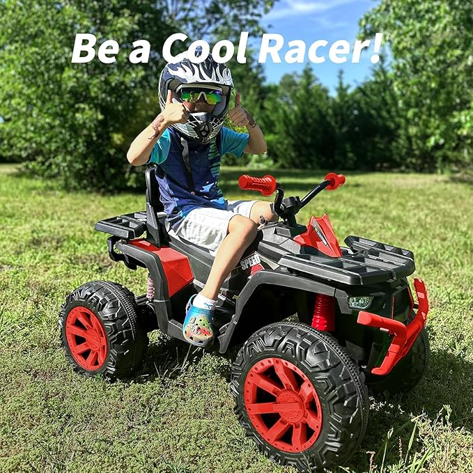 Kids ATV 4 Wheeler, 24V 4WD Electric ATV Ride On Toy for Big Kid with 2-Seater, 4x200W Motor -Red