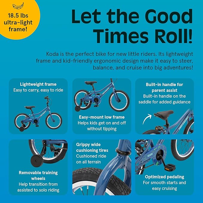 Retrospec Koda Plus Kids Bike for Boys & Girls Ages 4-6 Years - 16" Children's Bicycle, Adjustable Seat & Handlebars
