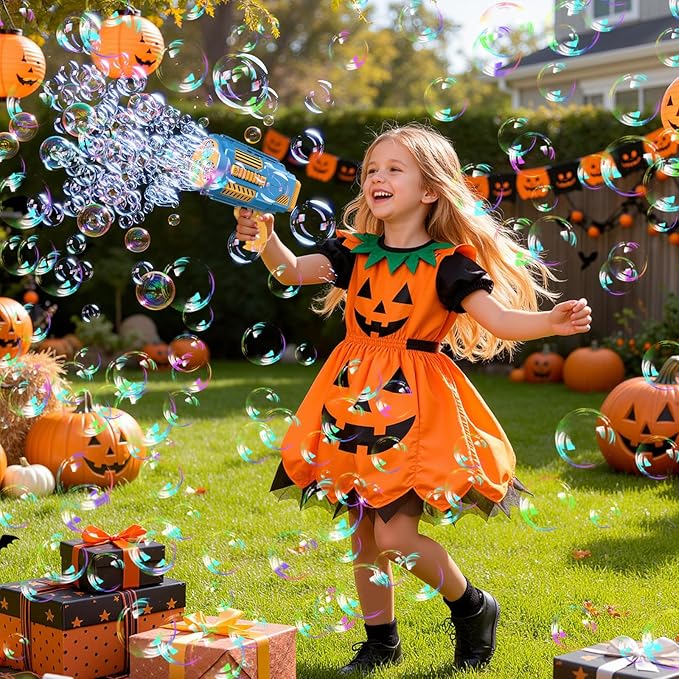 Bubble Machine Automatic Bubble Gun with Bubble Refill Solution, Bubbles Kids Toys for Girls Boys 3 4 5 6 7 8 9 10 11 12 Years Old, Summer Fun Outdoor Toy Birthday Party Halloween Favors(No Dip)