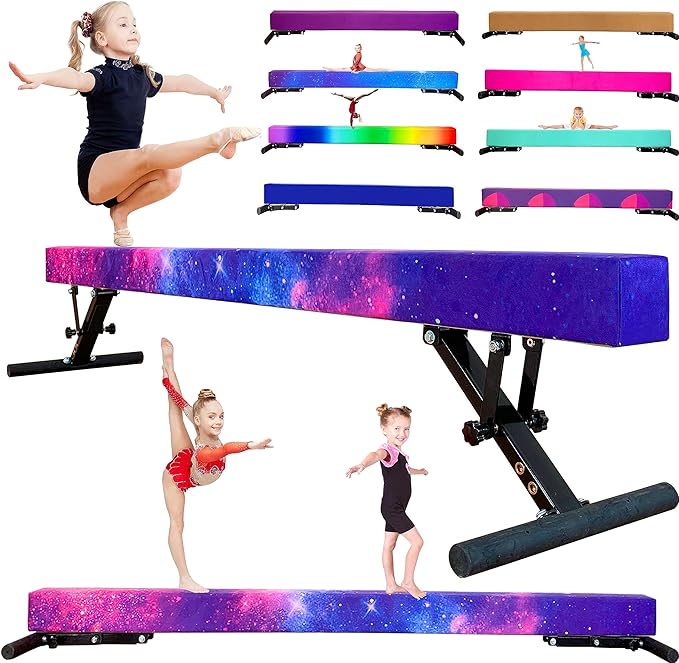 Adjustable Balance Beam 8 ft Gymnastic Beam Adjustable Height for Kids and Teenage of All Gymnastic Levels, Gymnastic Training Beam Gymnastic Equipment for Athlete Home and Gym Club Use