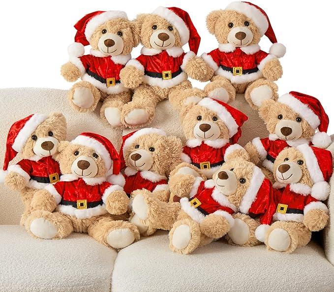 MaoGoLan 14 inch Christmas Teddy Bear Stuffed Animal Plush Bear with Classic Outfits - Removable 8'' Santa Coat & Hat Suitable for Most Small Plush Toys - Christmas Decorations & Gifts, 1 Pack