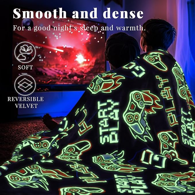 Glow in The Dark Blanket Gamer Gifts for Boys Kids Boyfriend Video Game Gifts Toys Soft Gamer Blanket Gaming Stuff Gifts for Boys Birthday Christmas Valentines Gifts