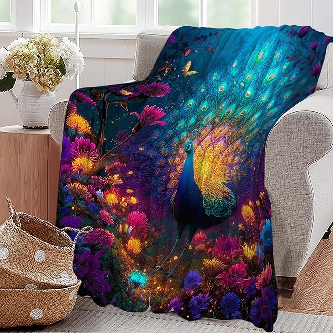 Fantasy Peacock Blanket Animal Throw Blankets Gifts for Girls Boys Kids Peacock Lover Soft Cozy Fleece Plush for Couch Sofa Bed 80"x60"