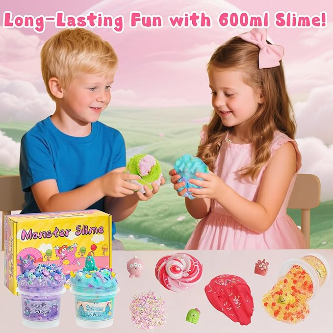 Monster Slime Kit 6×100ml, Slime Variety Pack with Different Textures, Fun Sensory Slimes Toys for Kids Adults, Slime Party Favors for Christmas Halloween Birthday Gifts