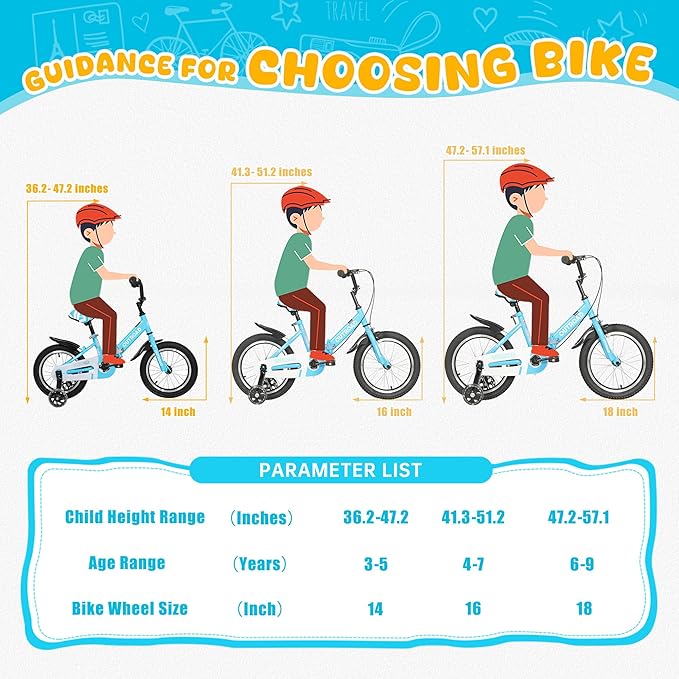 Outroad Kids Bike for Boys Girls Age 3-9 Years Old, 14 16 18 Inch Kid's Bike with Training Wheels, Children Bicycles for Toddler, Blue and Red