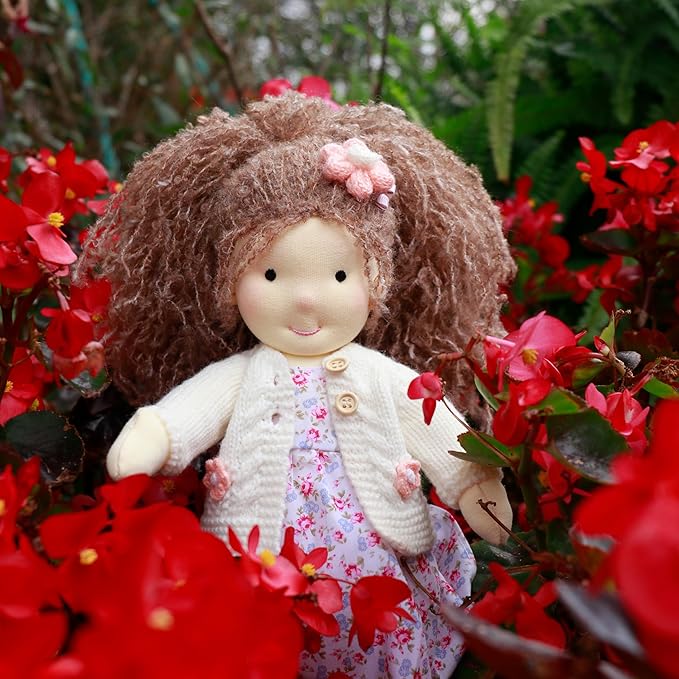 BlissfulPixie Handmade Waldorf Girl Rag Doll - Amber, 12" Soft Plush, Ideal First Doll for Babies & Toddlers