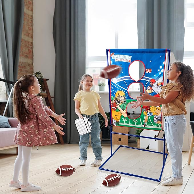 Football Toss Target Game for Kids - Inflatable Throwing Toy with 4 Footballs & Scoreboard | Indoor Outdoor Sports Gift for Boys Girls Ages 5-12（Portable, Easy Setup）