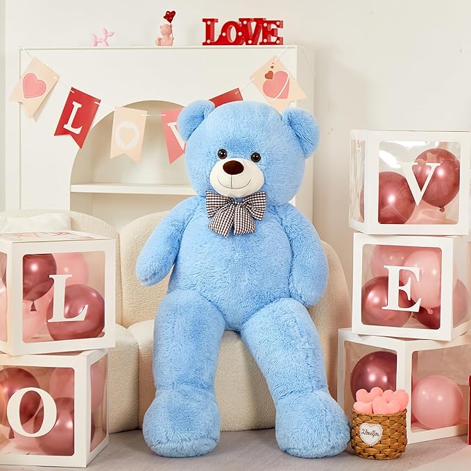 MorisMos Bow Tie Giant Teddy Bear 4 Feet, 47inch Stuffed Animal Big Teddy Bear Plush, Classic Girlfriend Boyfriend Gift on Birthday, Blue