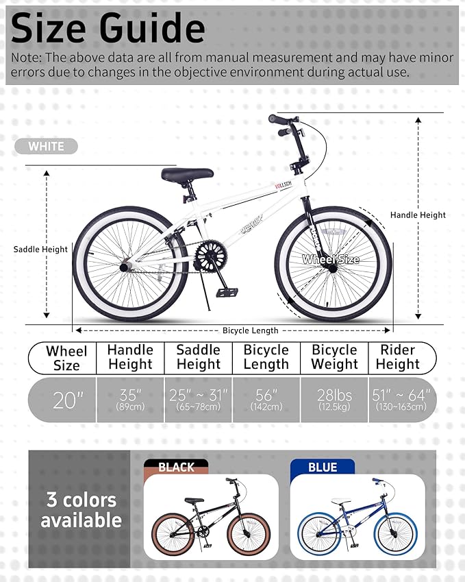 Freestyle BMX Bikes 20 Inch Kids Bicycle with 4 Pegs for 8-15 Years Old Teens, Boys, Girls, Beginner-Lever Riders,Multiple Colors