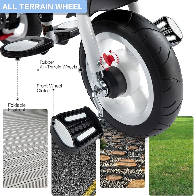 JMMD Baby Tricycle, 7-in-1 Folding Kids Trike with Adjustable Parent Handle, Safety Harness & Wheel Brakes, Removable Canopy, Storage, Stroller Bike Gift for Toddlers 18 Months - 5 Years(Blue)