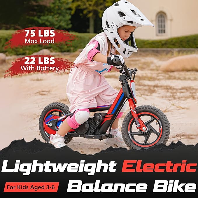 OLALA Electric Dirt Bike for Kids Aged 3-6, 170W Racing Grade Electric Motorcycle, New Aluminum Frame with 2 Power Modes, 24V Detachable Battery, 12IN Knobby Tires