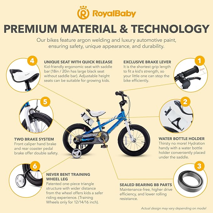 RoyalBaby Kids Bike EZ Balance to Pedal Dual Handbrake Toddlers Boys Girls Bicycle 12-20 Inch for Age 3-10 Years