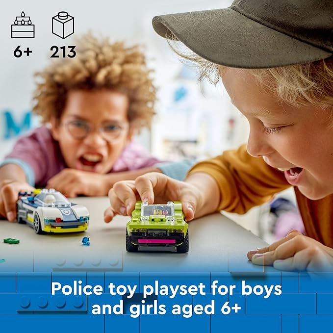 LEGO City Police Car and Muscle Car Chase, Emergency Vehicle Toy for Boys and Girls, Fun Gift for Kids Ages 6+ who Love Pretend Play Toys, Police Toy with Officer and Crook Minifigures, 60415