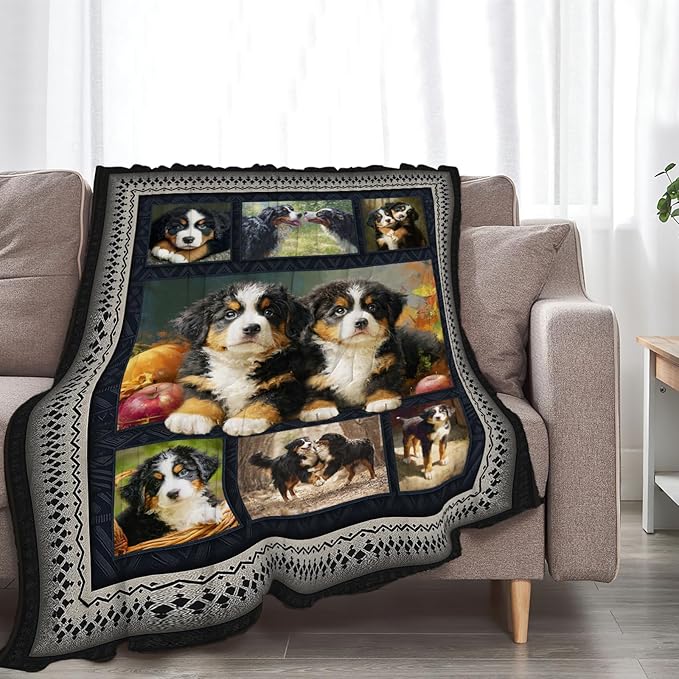 Bernese Mountain Dog Blanket Cute Dogs Animal Throw Blankets Gifts for Girls Boys Kids Dog Lover Soft Cozy Fleece Plush for Couch Sofa Bed 50"x40"