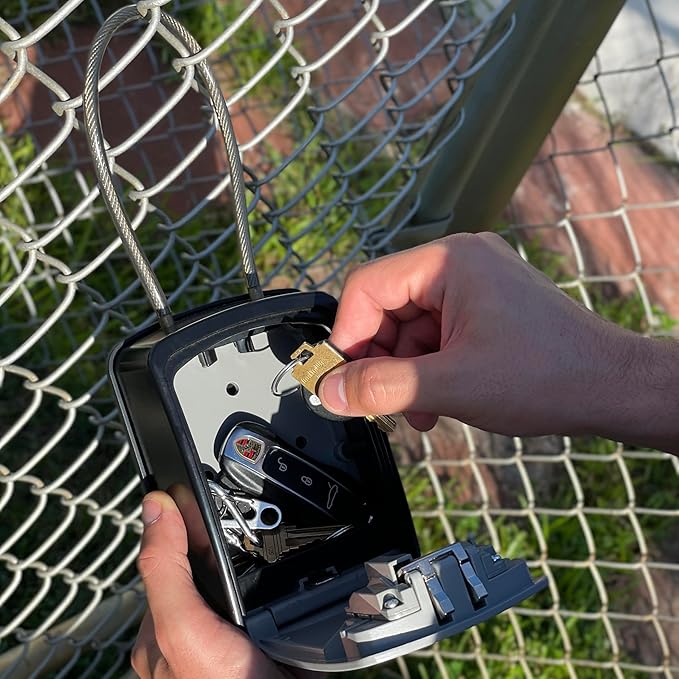 Iron Lock® XXL Portable Key Lock Box and Wall Mounted with Removable Cable Shackle Waterproof Indoor Outdoor 4 Digit Combo Resettable Code with A B Switch Extra Large Key Lockbox Outside (XXL, Grey)