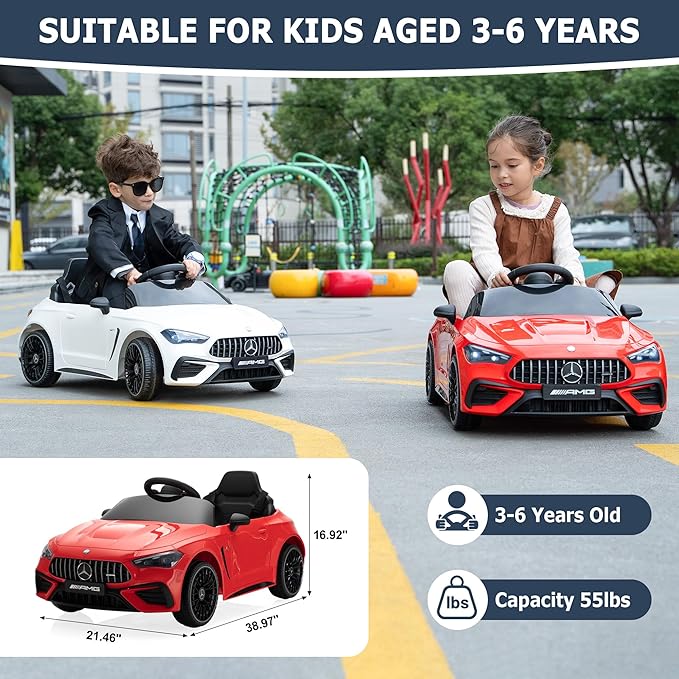 TOBBI Kids Electric Ride On Toy Car, Toddlers Battey-Powered Vehicle with Parental Remote Control/Soft Start/3 Speeds/Horn & LED for Children Ages 3-6 Years-Red