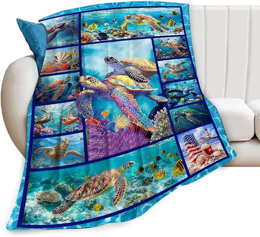 Sea Turtle Blanket Ultra Soft Cozy Sea Turtle Throw Blanket Fleece Fuzzy Plush Bedding Marine Life Lovers Gifts for Women Girls Kids Adults Couch Sofa 60"x50"