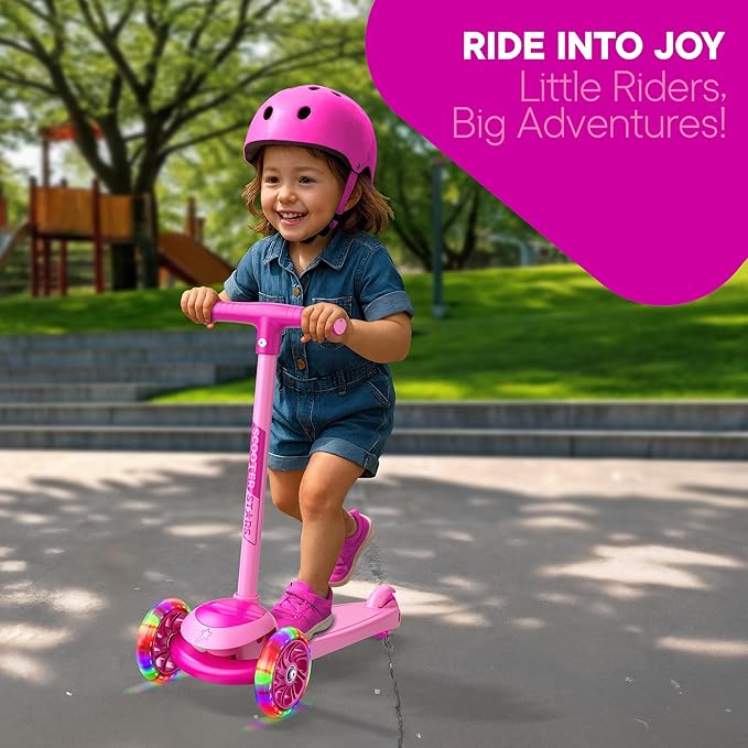 3 Wheel Scooter for Kids, Smooth Light Up LED Front Wheels, Wide Anti Slip Deck, Rear Foot Brake, Easy Lean to Steer Maneuvering, Indoor & Outdoor Ride On Toys for Ages 2 Up