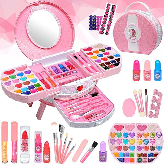 Kids Makeup Sets for Girls Toys - Washable Makeup for Kids with Mirror, Real Dressing Table with Stand, Princess Play Makeup Kit Perfect for 3 4 5 6 7 8-12 Year Old Girls Birthday & Christmas