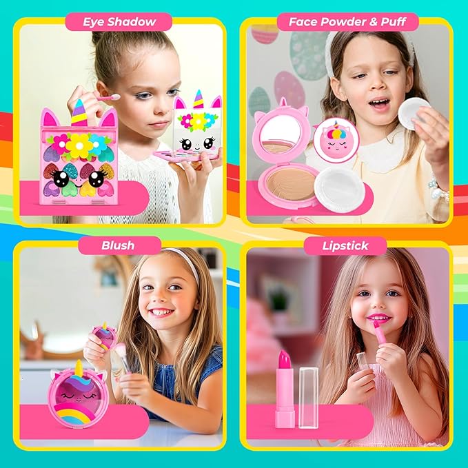 ULOVEME Kids Real Makeup Kit for Little Girls - Real, Non Toxic, Washable Make Up Toy - Umicorn Toys Gift for 3 4 5 6 7 8 9 10 12 Years Old Girls Birthday (Heart Shaped Pink Purse)