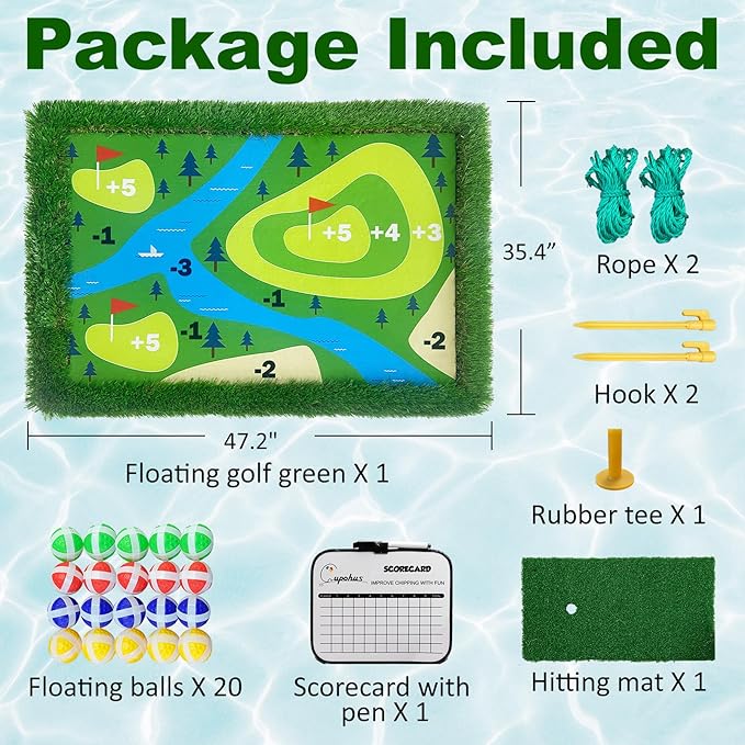 Cupohus Giant Size Stable Floating Golf Green for Pool-47"x 35" Floating Chipping Green Practice Mat, Adult Fun Backyard Water Golf Game Gift, Support Training Competition for 4 Golfers (Hard Model)