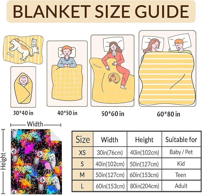 Boys Gaming Blanket Gift Game Throw Blankets for Kids Teens, 50x60 Inches Soft Comfy Cool Gamer Throw for Sofa Couch Bed Office Birthday Gift for Son