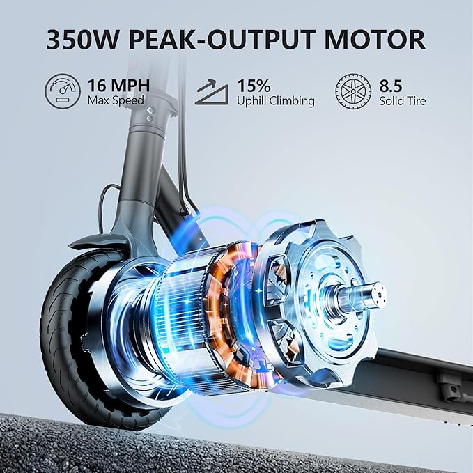 Maxshot Electric Scooter for Adults, 350W Motor Up to 16 MPH, 12 Miles Long Range, Dual EABS Braking, 8.5" Solid Tires, Foldable Commuter E-Scooter with APP Control