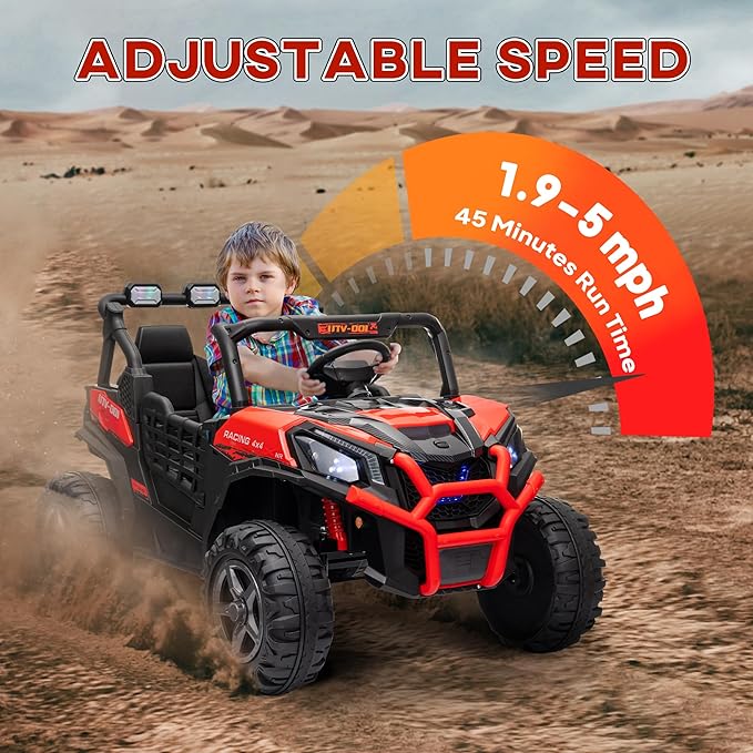 Qaba 24V 2 Seater Ride on Car, Electric Off-Road UTV Truck w/Parent Remote Control, Music, Lights, Ride on Toy for Kids Ages 3-8, Red